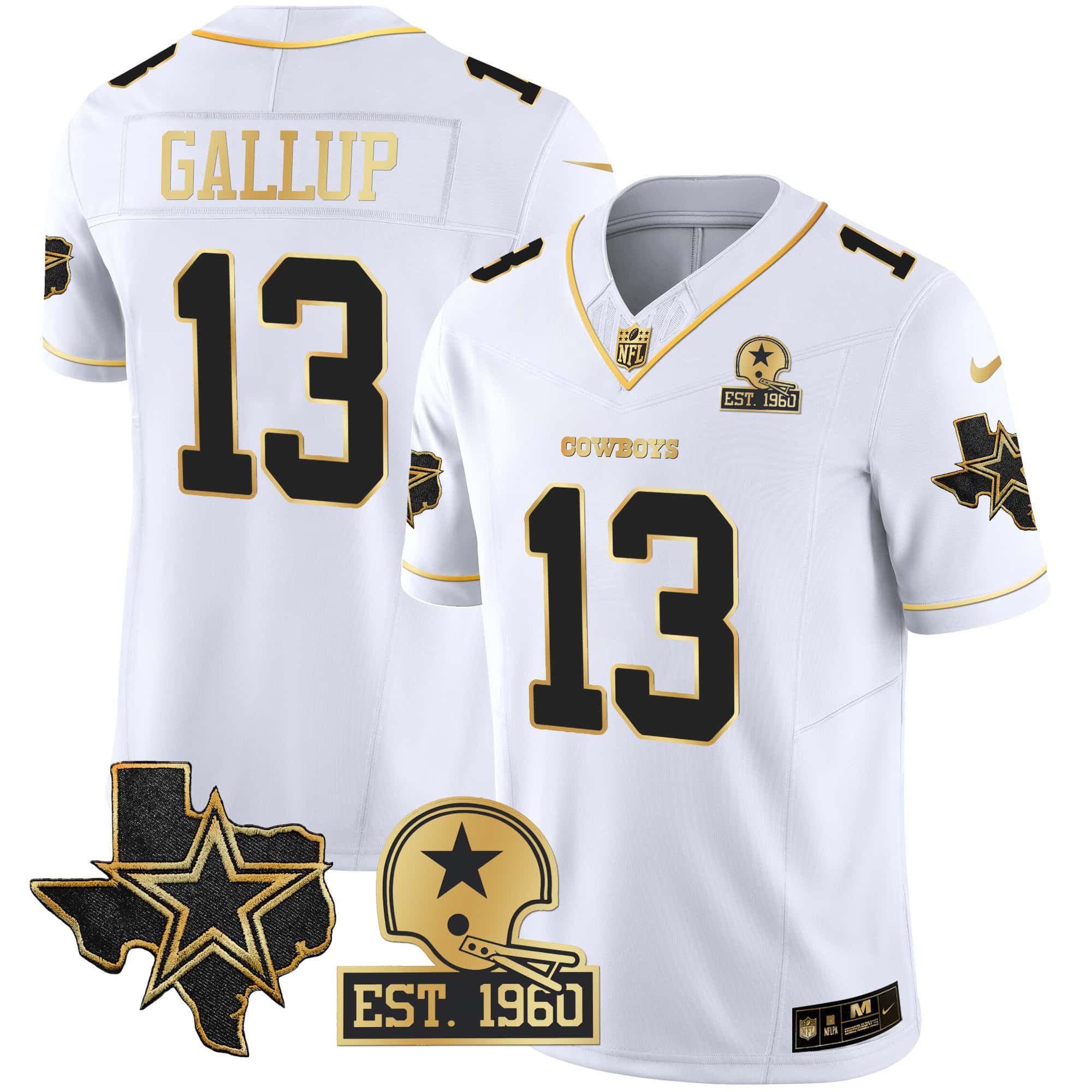 Men Dallas Cowboys 13 Gallup White Gold 2024 Nike Patch Vapor NFL Jersey